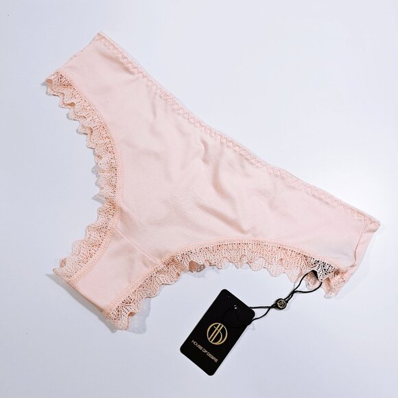 House of Desire Vera Microfiber Lace Heart Charm Cheeky Panty, Pearl Blush, Sz L - Picture 6 of 10